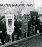 Estandartes de diversos liceos de la comuna, en una ceremonia en la Plaza de la Juventud Francisco Sieglitz.