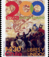 Sello postal conmemorativo del Bicentenario de la Independencia de países americanos.