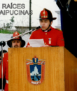 Señor Raúl Moreno Guajardo, Superintendente del Cuerpo de Bomberos de Maipú, durante su discurso.